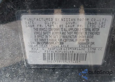 2021 Nissan Kicks S Xtronic Cvt from USA, damaged, VIN 3N1CP5BV5ML471359